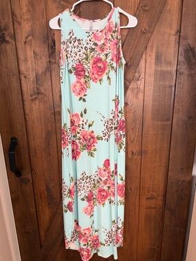 Acting Pro Mint Floral Leopard Maxi Dress
